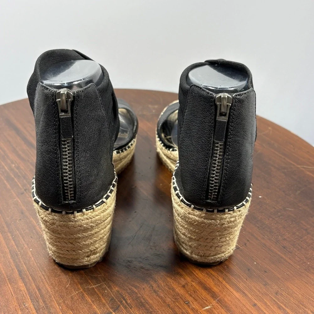 Eileen Fisher Wiley Leather Espadrille Wedge Sandals Womens 10 Black‎ Platform